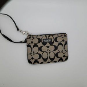 Coach Logo Print Canvas Zip Top Wristlet Wallet Black/Gray